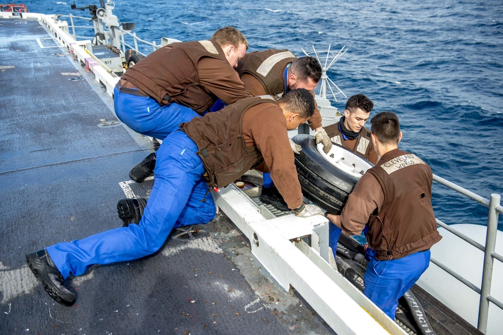 French Sailors Move Equipment Aboard GHWB