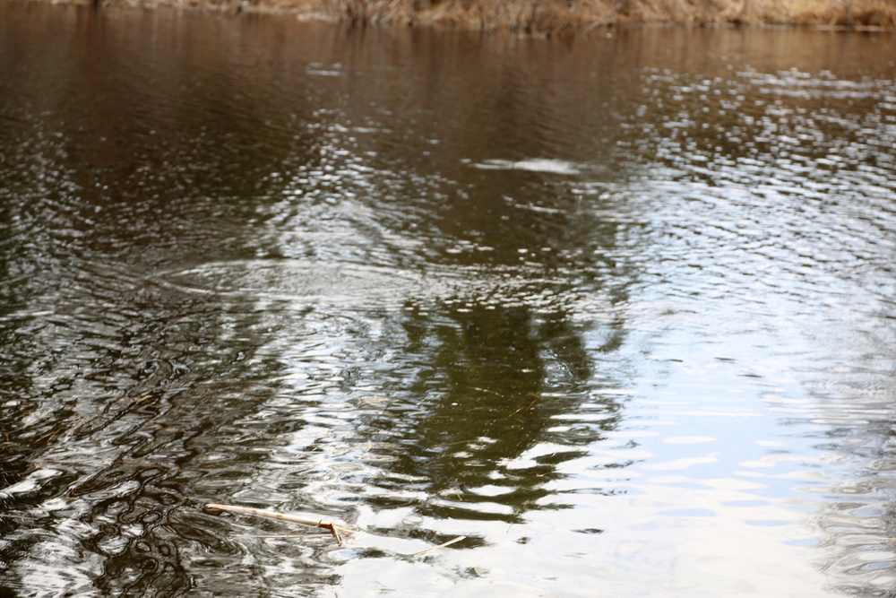 U.S. Fish and Wildlife Service personnel stock trout at Fort McCoy lakes