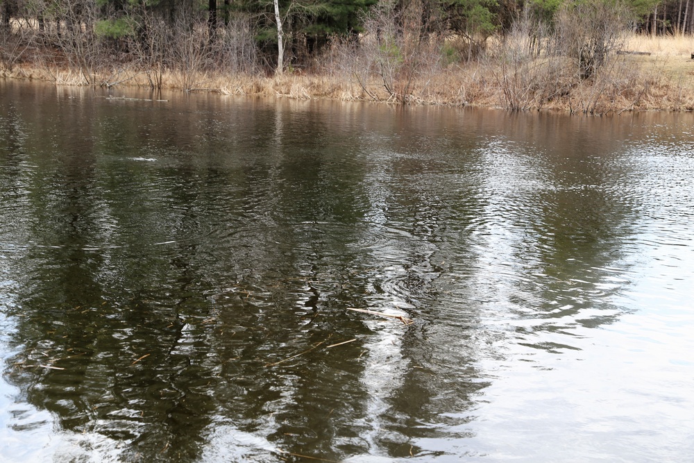 U.S. Fish and Wildlife Service personnel stock trout at Fort McCoy lakes
