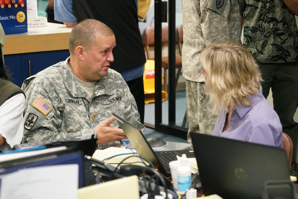 Hawaii National Guard Task Force Hawaii assists in planing volcanic activity resoponse operations at Hawaii County Civil Defense.