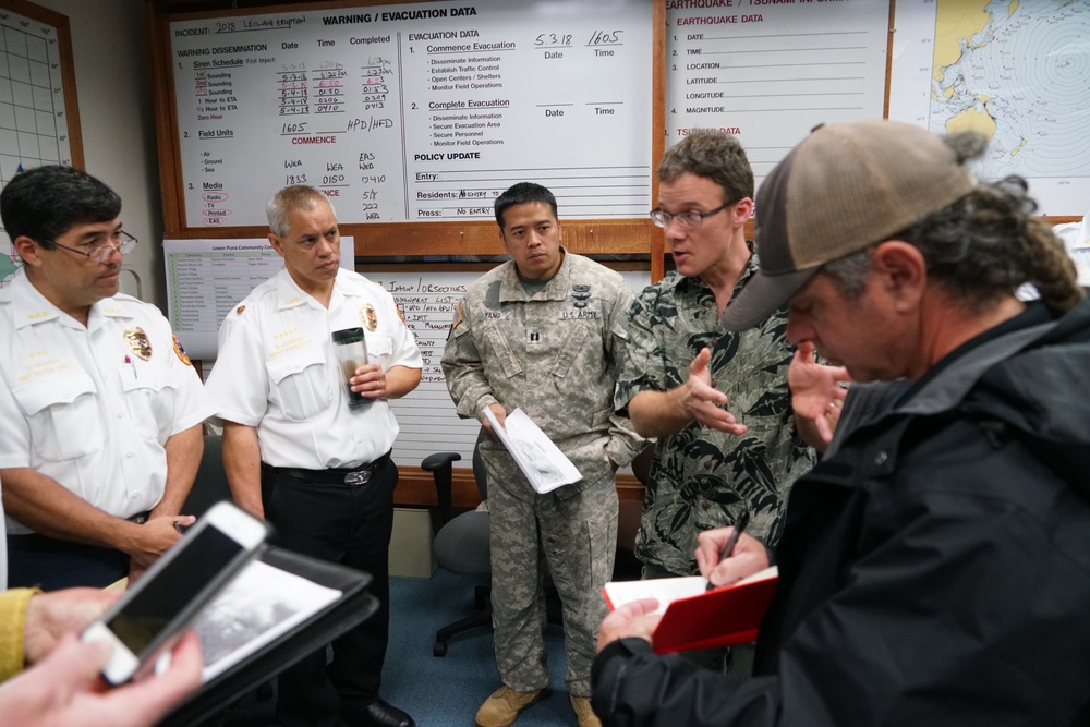 Hawaii National Guard Task Force Hawaii assists in planing volcanic activity resoponse operations at Hawaii County Civil Defense.