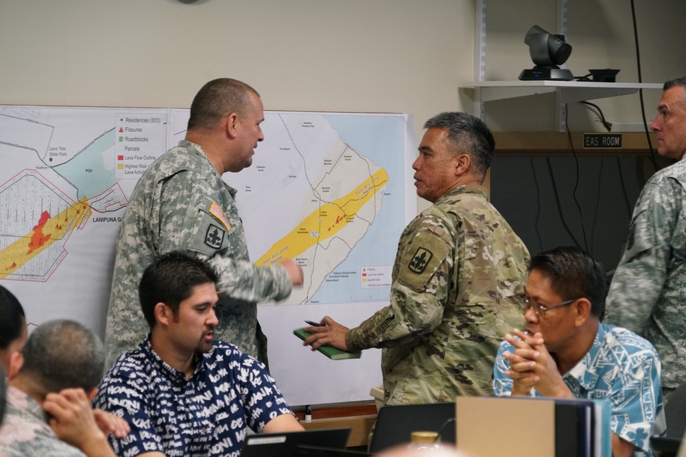 Hawaii National Guard Task Force Hawaii assists in planing volcanic activity resoponse operations at Hawaii County Civil Defense.