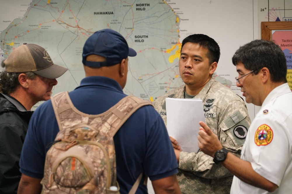 Hawaii National Guard Task Force Hawaii assists in planing volcanic activity resoponse operations at Hawaii County Civil Defense.
