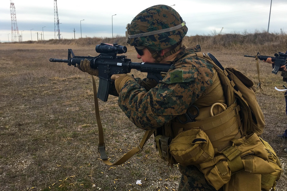 26th MEU, Romanian FET participate in a live-fire range during Spring Storm 2018