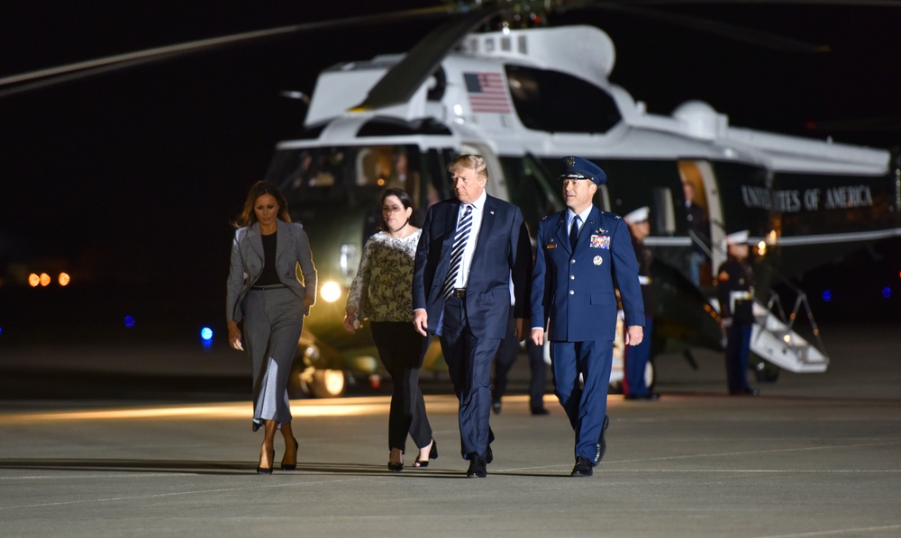 President Trump arrives at JBA