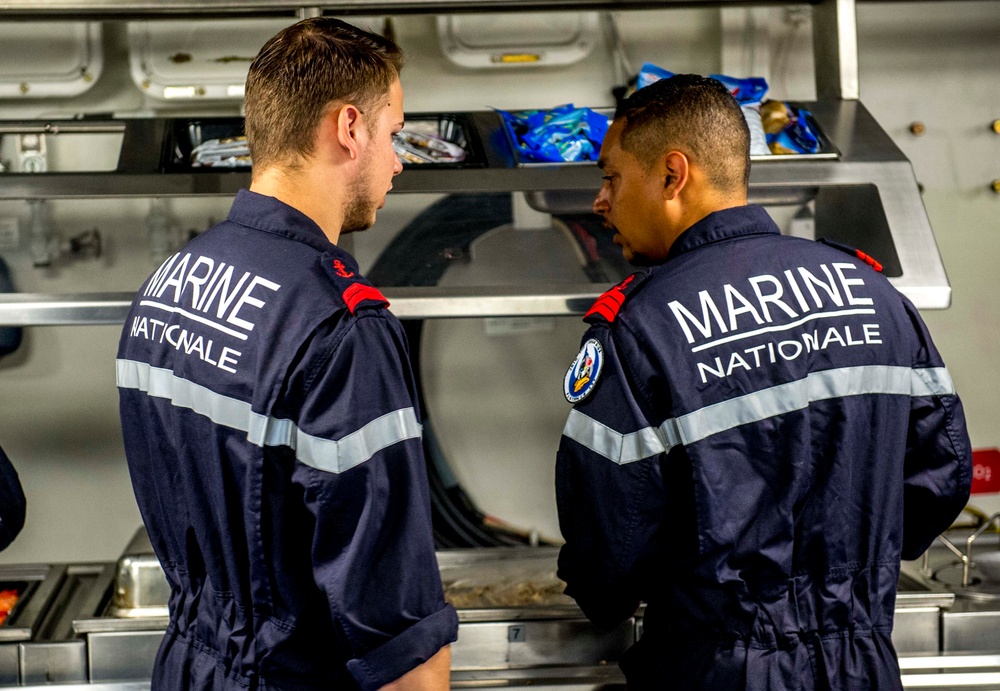U.S. &amp; French Sailors Review Food on GHWB