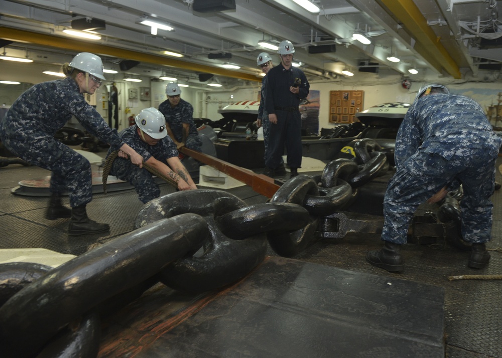 Sailors Hoist Anchor Chain