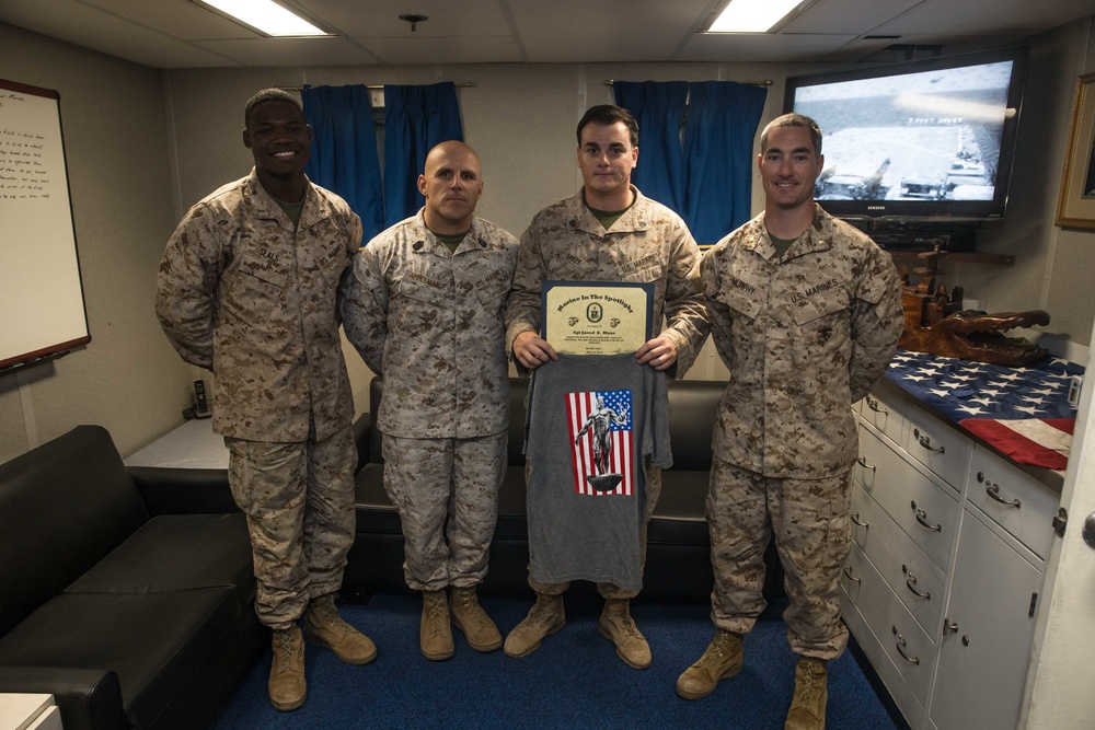 U.S. Marine Corps Sgt. Jarod Maze recives the Silver Surfer Award