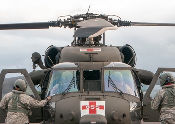 HELICOPTERS FROM POHAKULOA TRAINING AREA TO SUPPORT HAWAII NATIONAL GUARD MEDICAL EVACUATION EXERCISE NEAR HILO  MEDICAL CENTER