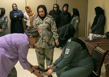 Afghan female police officers conduct search training