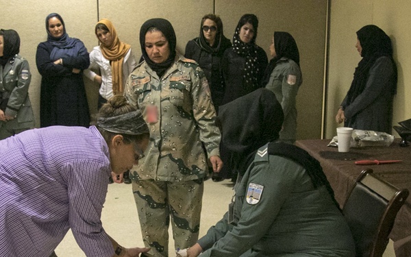 Afghan female police officers conduct search training