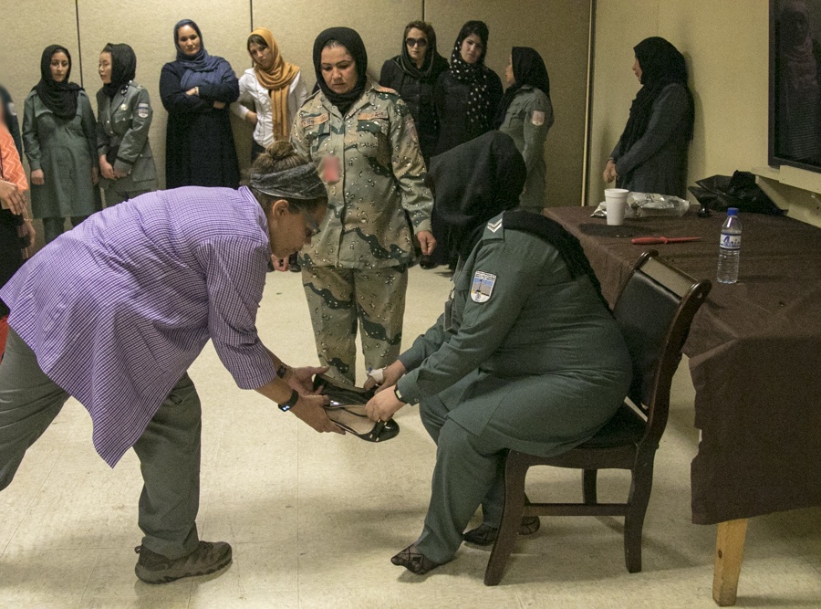 Afghan female police officers conduct search training