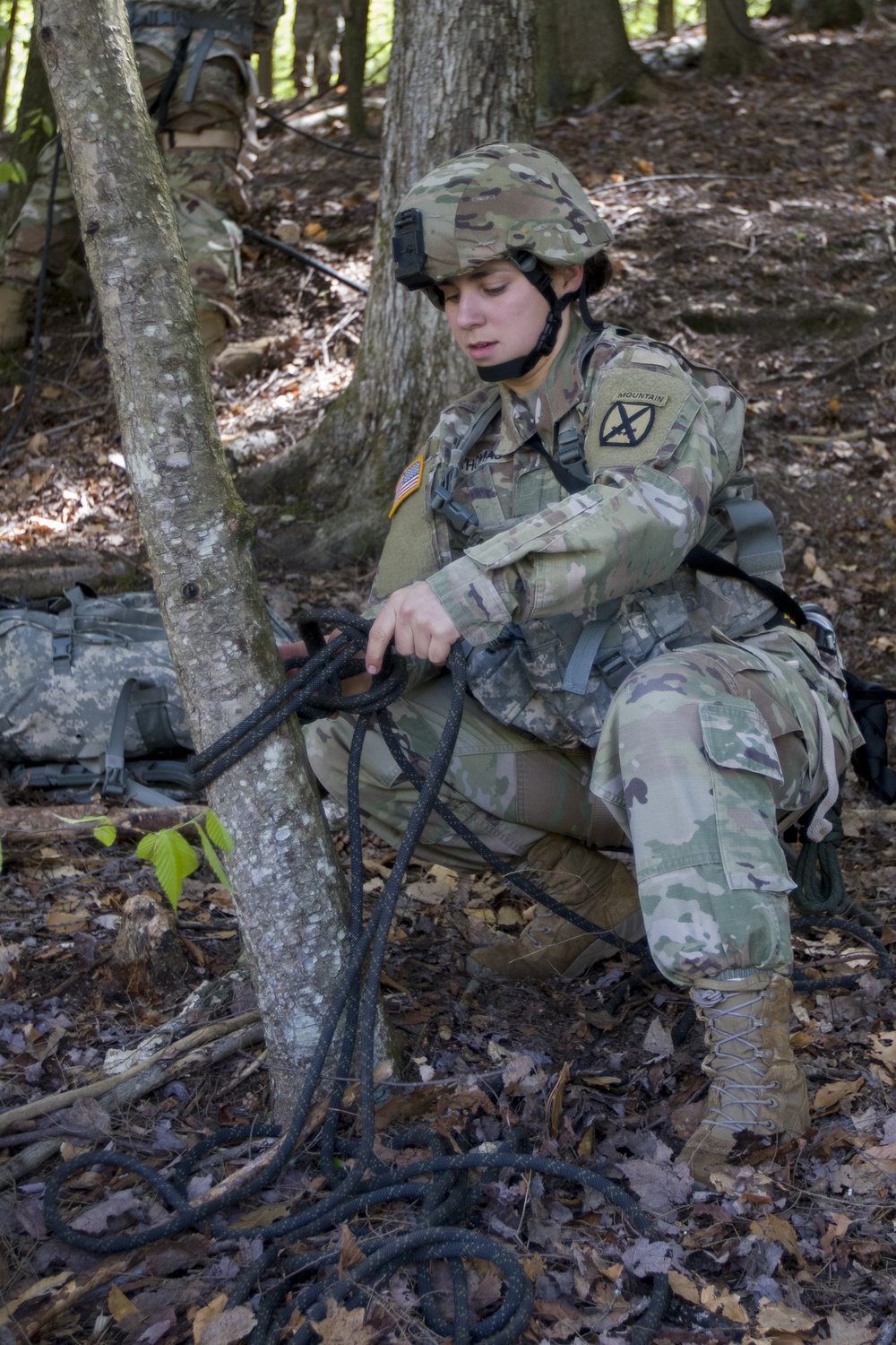 Soldier Prepares Fixed Rope System