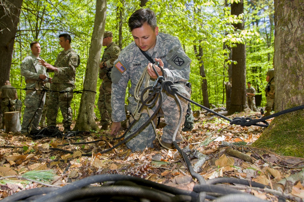 Soldier Prepares Casualty Evacuation Rope System