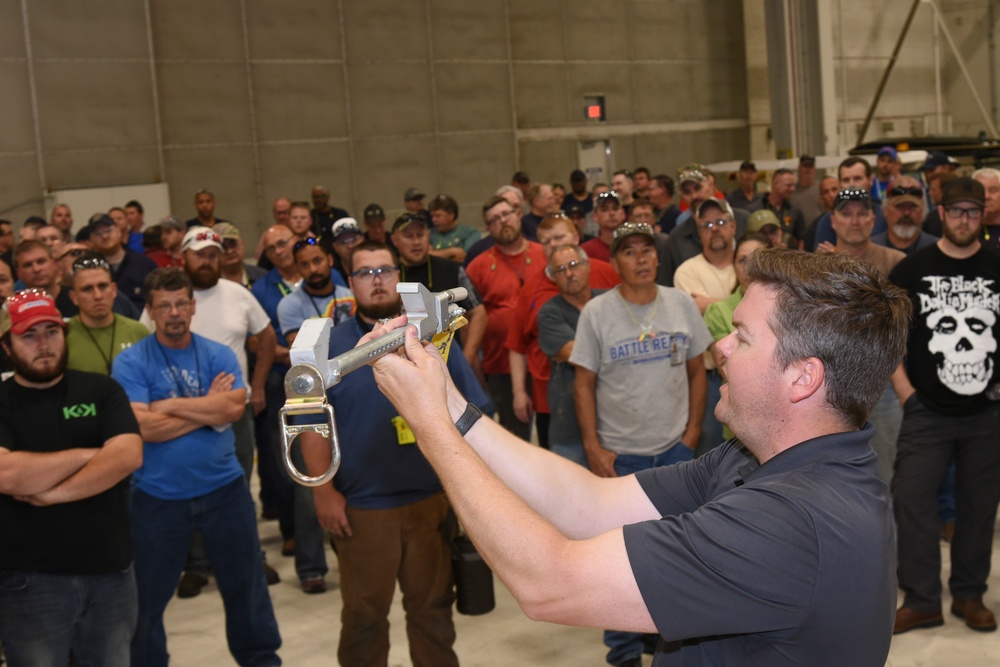 Fall protection demonstration to Oklahoma City Air Logisitcs Complex maintenance workers.