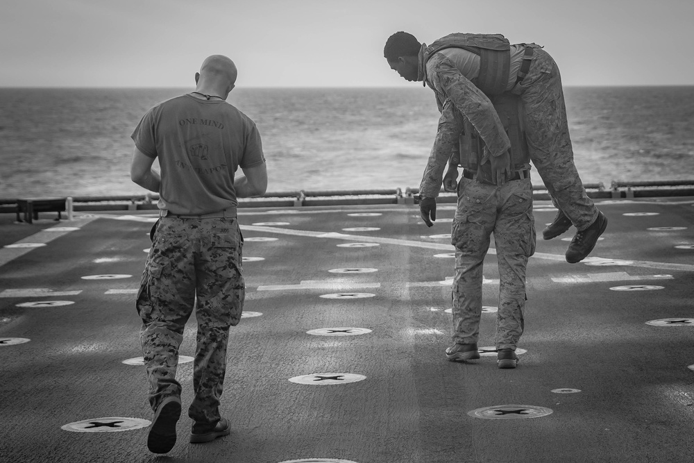 26th MEU, Fox Company, conducts Martial Arts Instructor course aboard the USS Oak Hill while underway