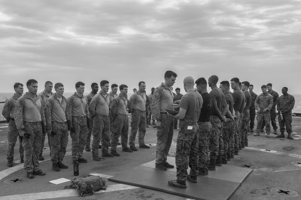 26th MEU, Fox Company, conducts Martial Arts Instructor course aboard the USS Oak Hill while underway
