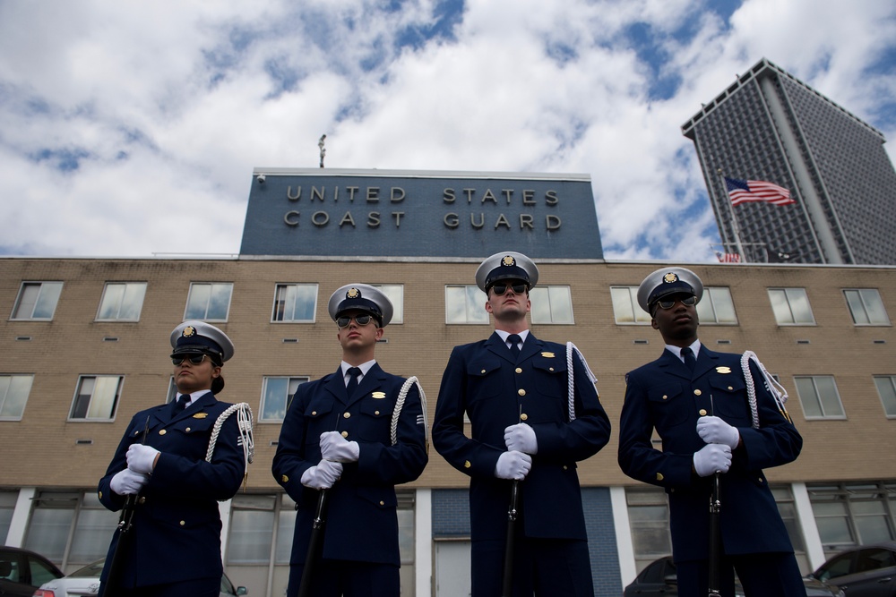U.S. Coast Guard Silent Drill Team performs during Fleet Week New York 2018