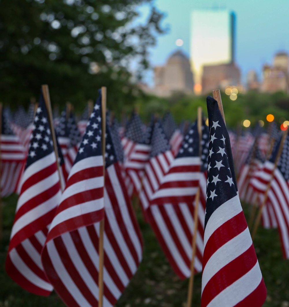 Flags honoring fallen heroes planted in Boston