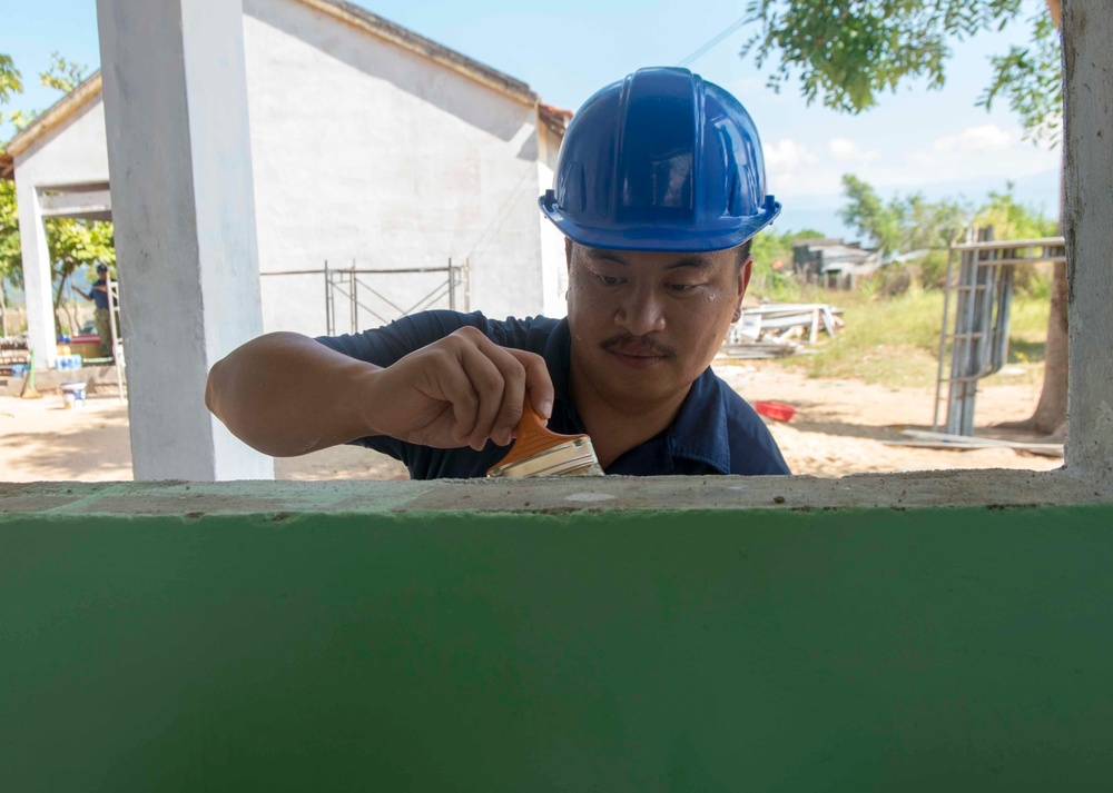 Soldiers from the 84th Engineeering Battalion support Pacific Partnership 2018 by providing construction assistance at Trong Tieu Hoc So Ninh Xuan 2 Primary School.