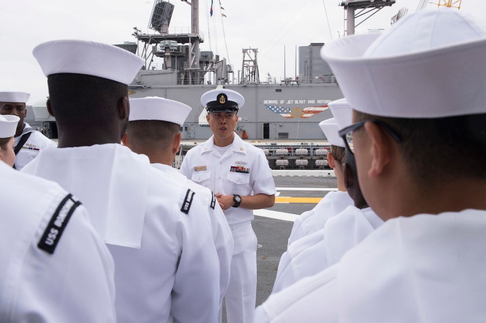 Uniform inspection aboard USS Bonhomme Richard (LHD 6)