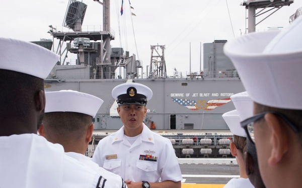 Uniform inspection aboard USS Bonhomme Richard (LHD 6)