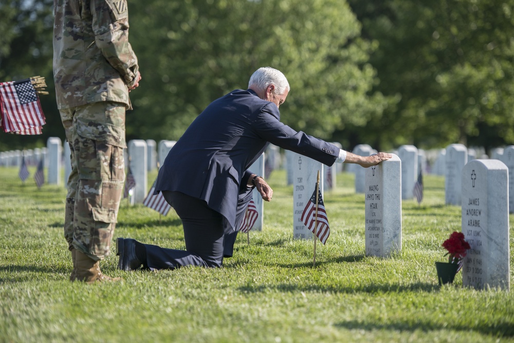 Vice President Mike Pence Visits Section 60 During Flags In at Arlington National Cemetery