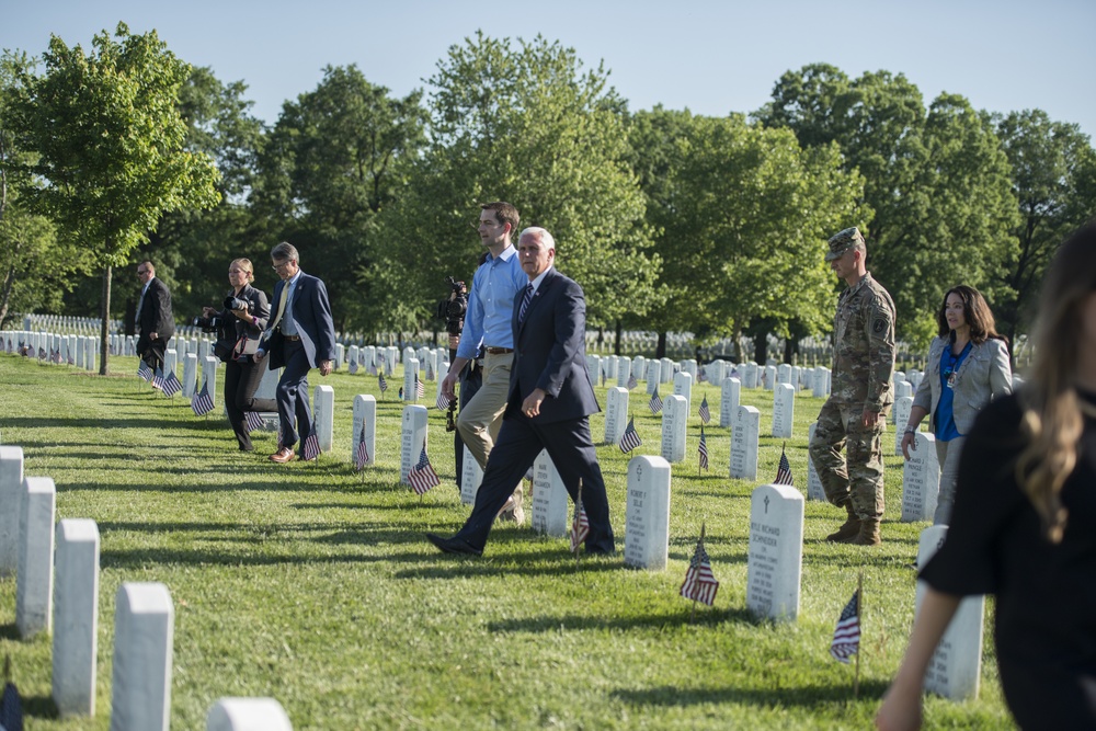 Vice President Mike Pence Visits Section 60 During Flags In at Arlington National Cemetery