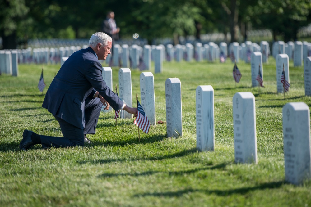 Vice President Mike Pence Visits Section 60 During Flags In at Arlington National Cemetery