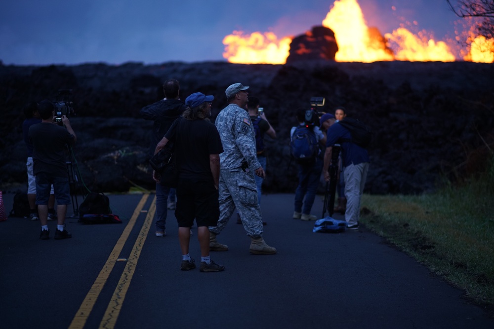 Hawaii National Guard conducts media escorts to view lava.