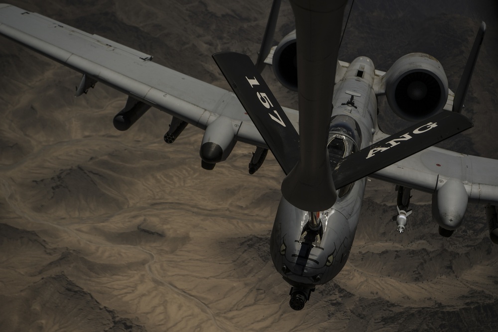 KC-135 refuels A-10's over Afghanistan