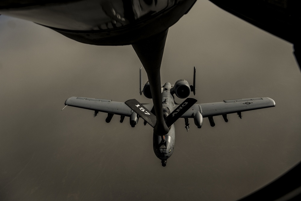 KC-135 refuels A-10's over Afghanistan