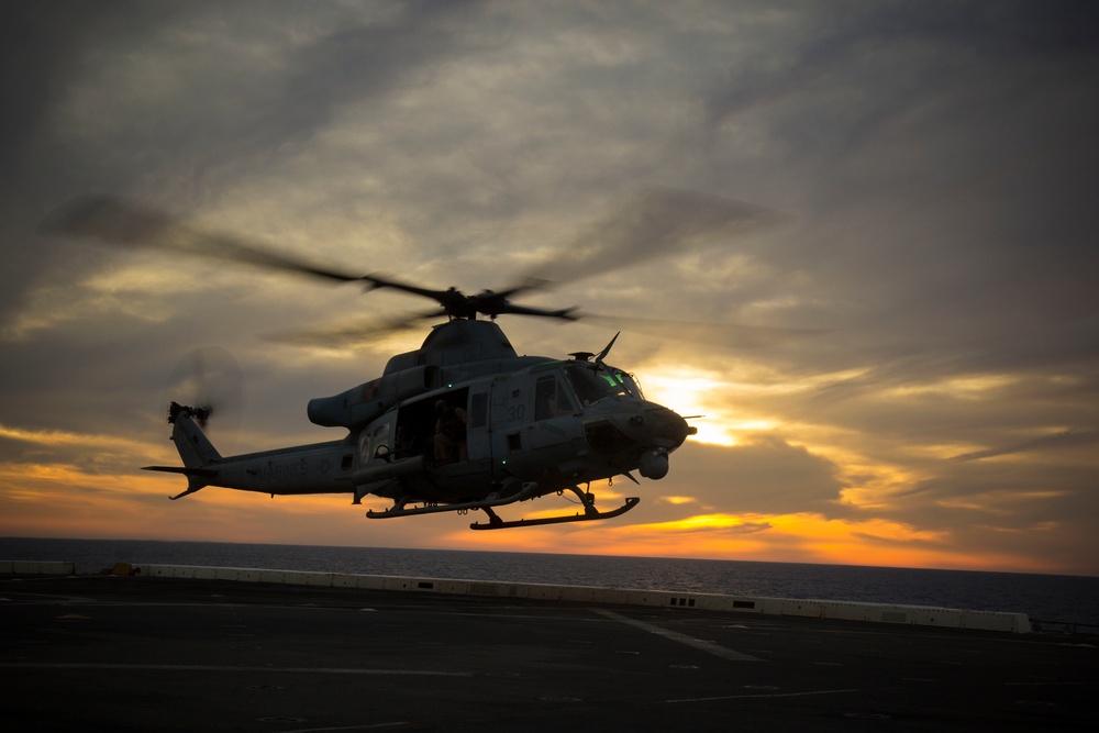 Sunset flight operations aboard the USS New York