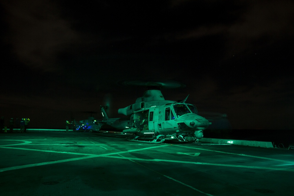 Sunset flight operations aboard the USS New York