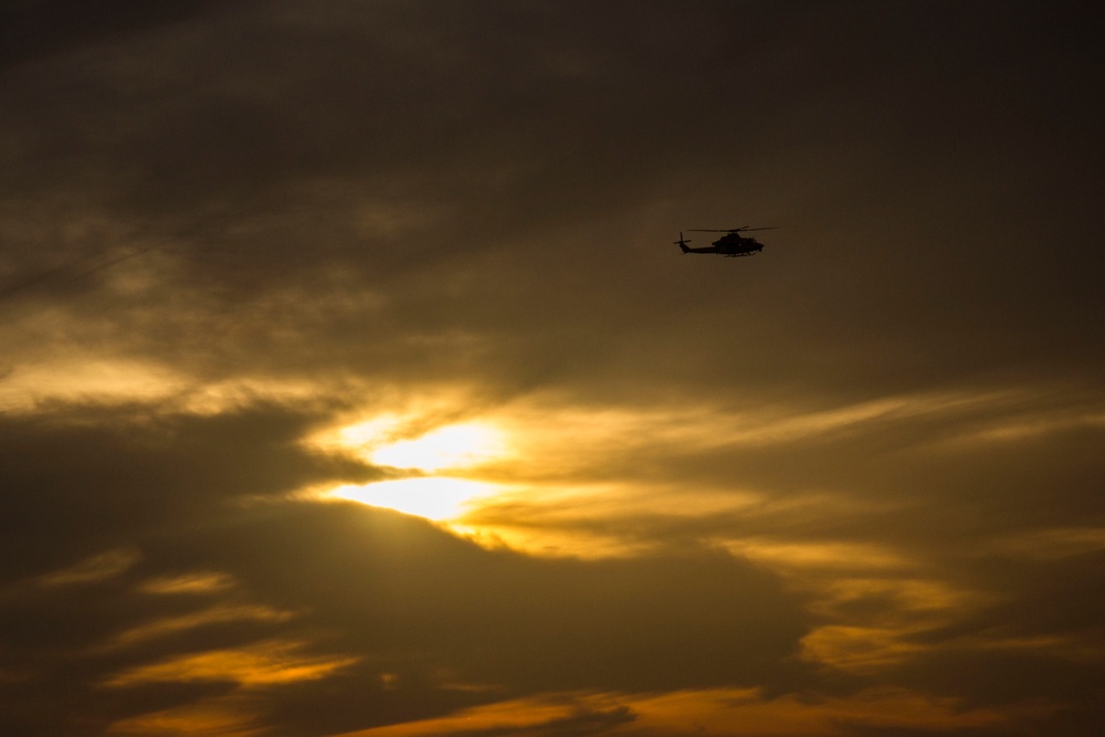 Sunset flight operations aboard the USS New York