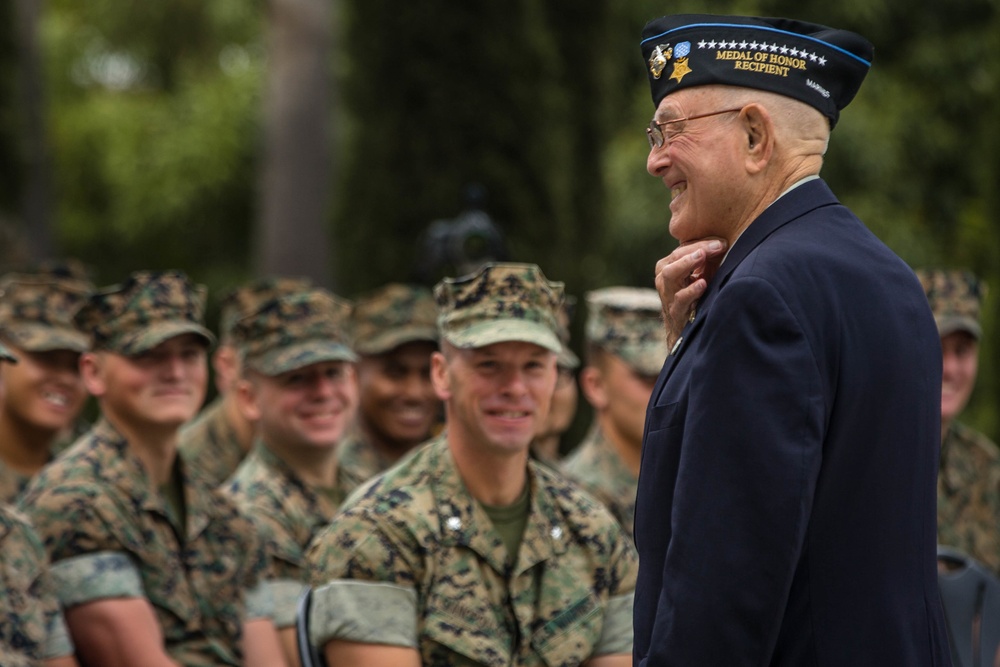 Retired CWO4 Hershel &quot;Woody&quot; Williams visits 62 Area Memorial Garden