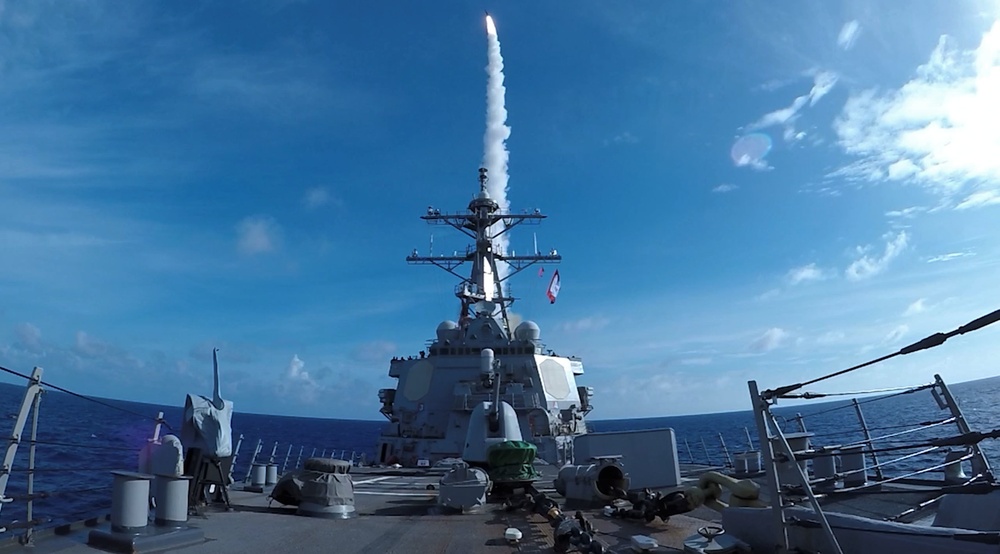 USS The Sullivans Launches Standard Missile 2