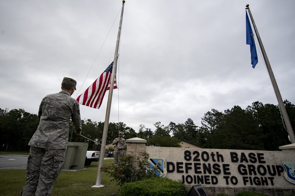 Lowering the flag