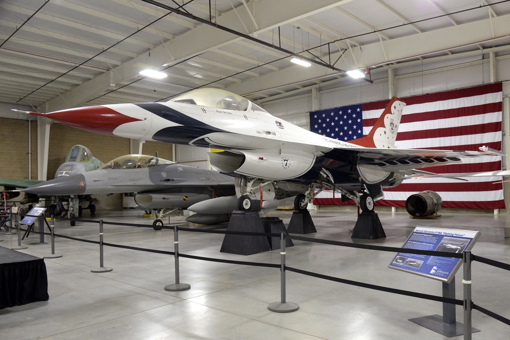 F-16A Thunderbird jet on display at Hill Aerospace Museum