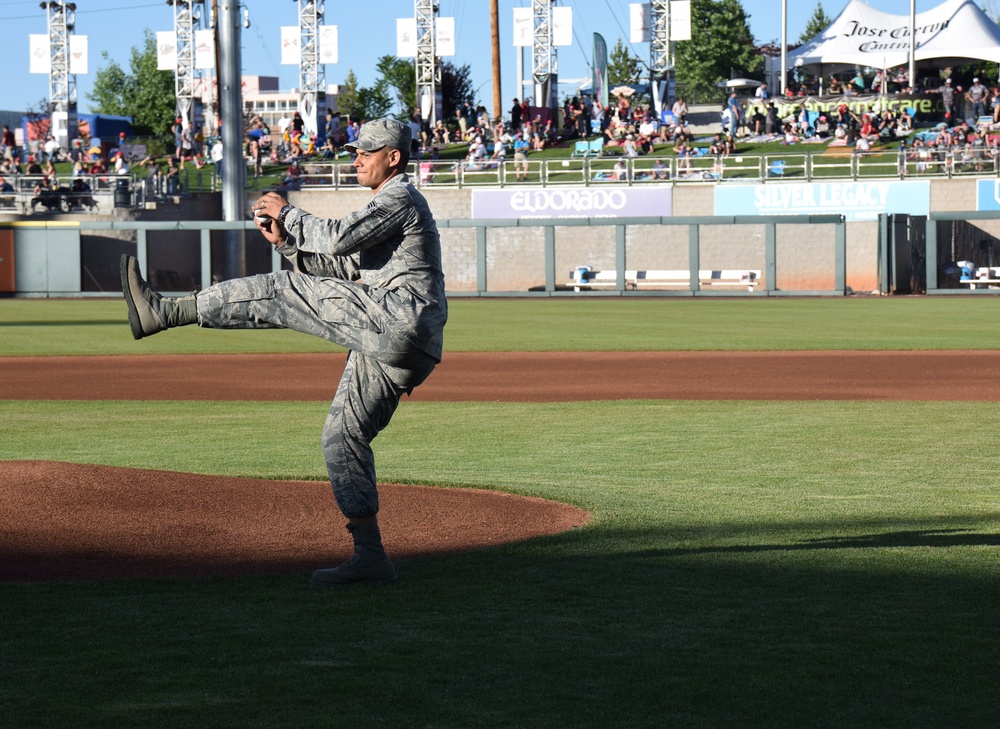 Members of the Nevada Air National Guard Attend the Reno Aces Military Appreciation Night