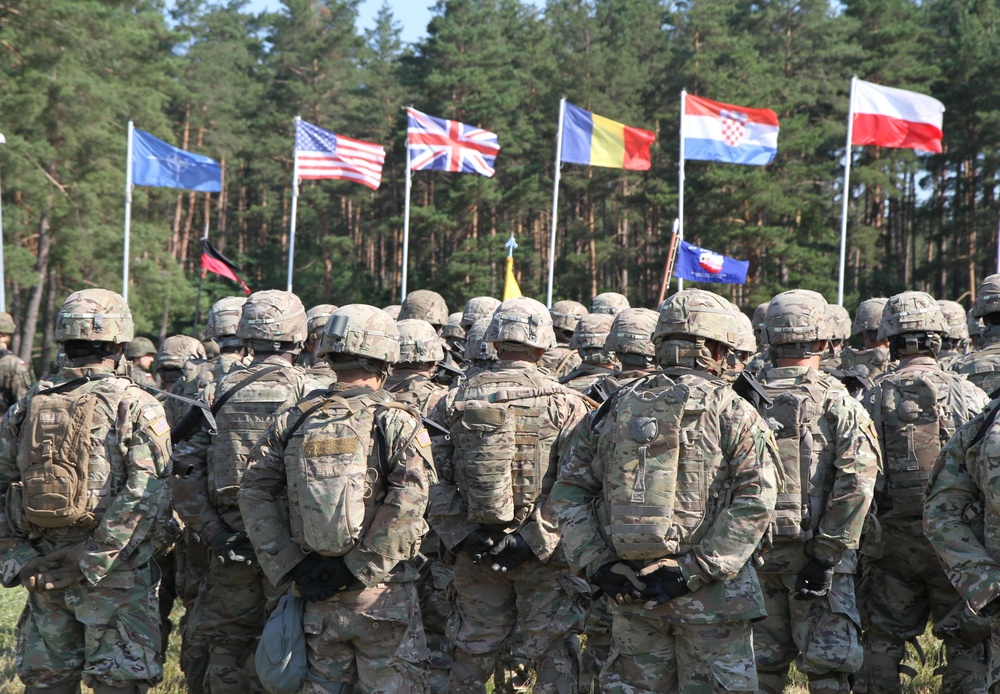 U.S. Army Soldiers participate in the opening ceremony of Saber Strike