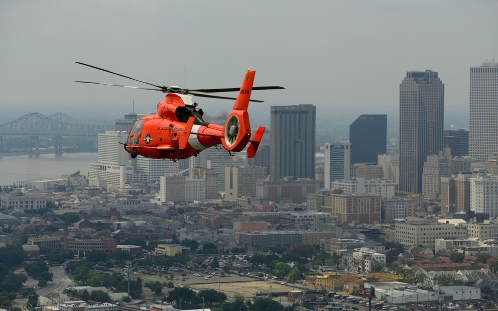 Coast Guard aircrew flies over New Orleans