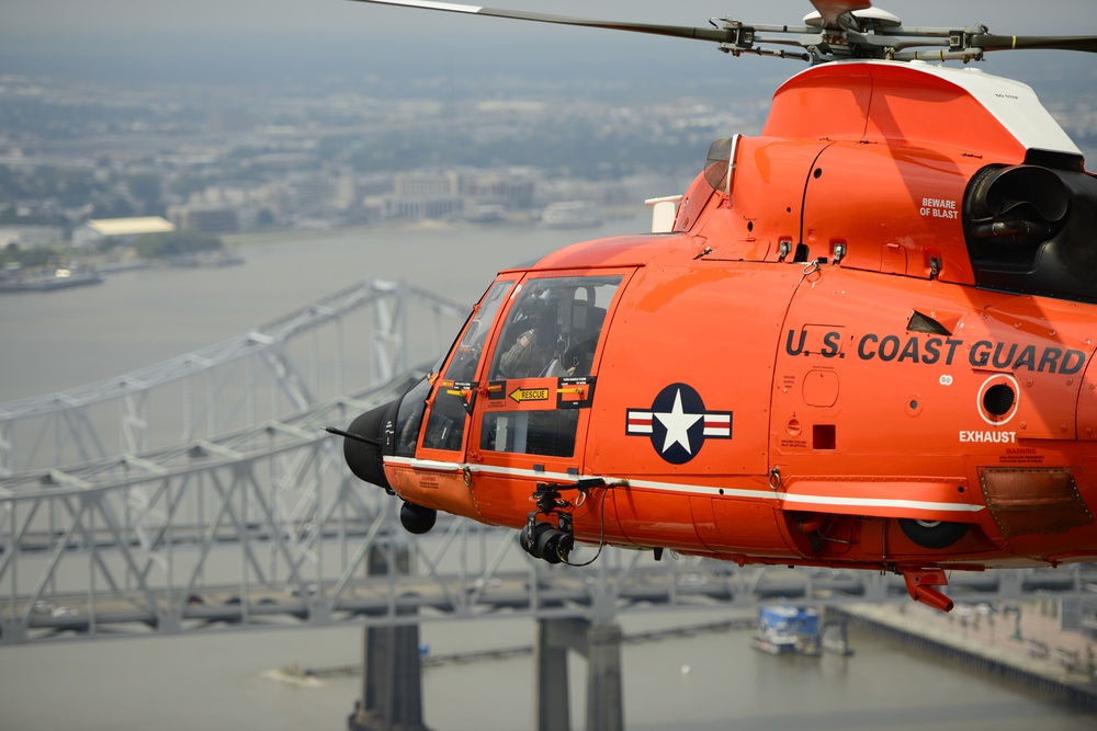 Coast Guard aircrew flies over New Orleans