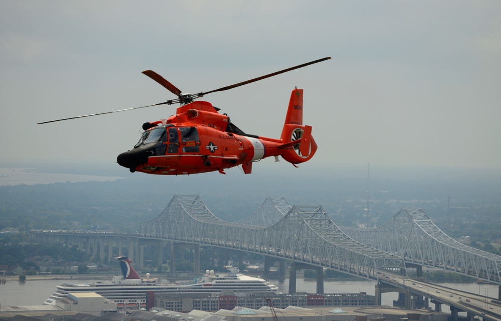 Coast Guard aircrew flies over New Orleans