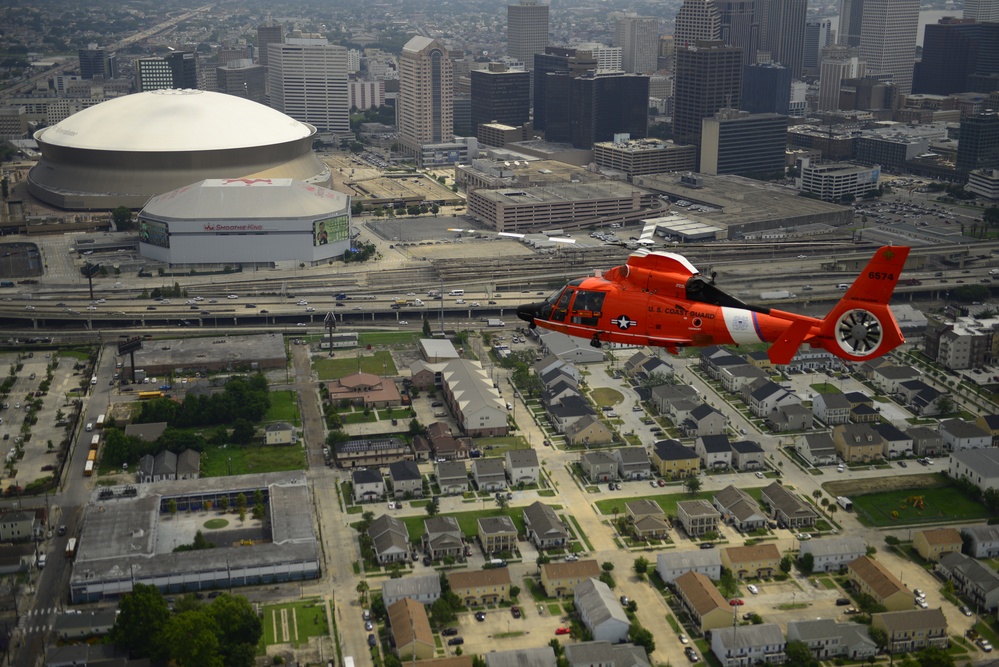 Coast Guard aircrew flies over New Orleans
