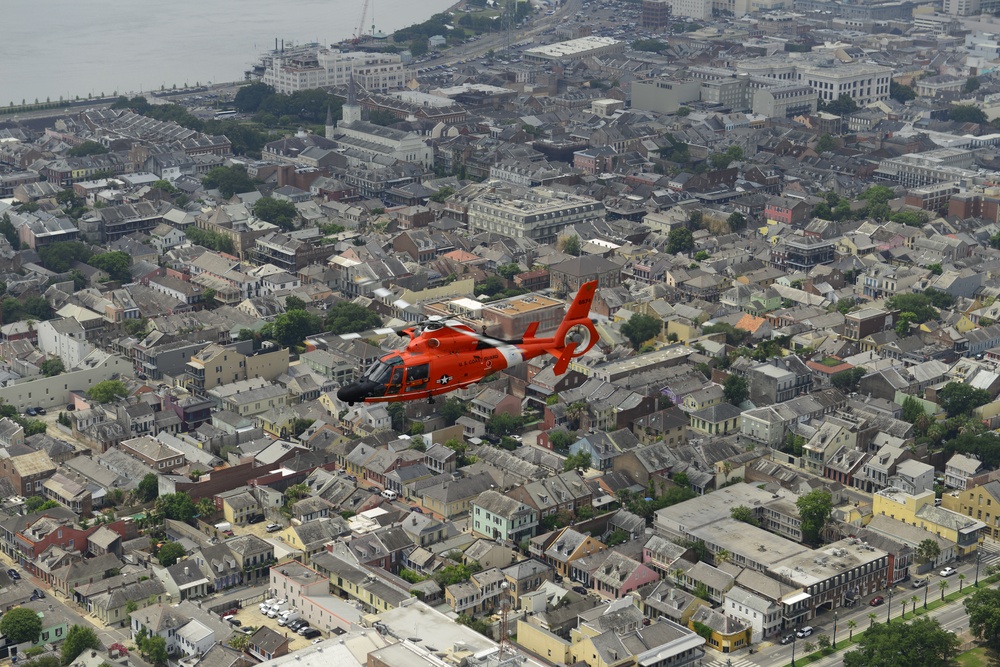 Coast Guard aircrew flies over New Orleans
