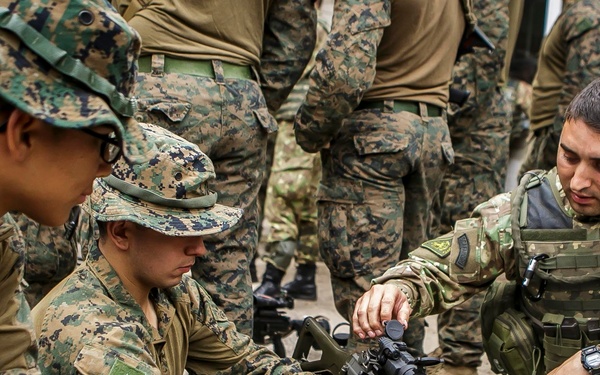 26th MEU Marines, Romanian Marines teach weapon systems classes during BALTOPS