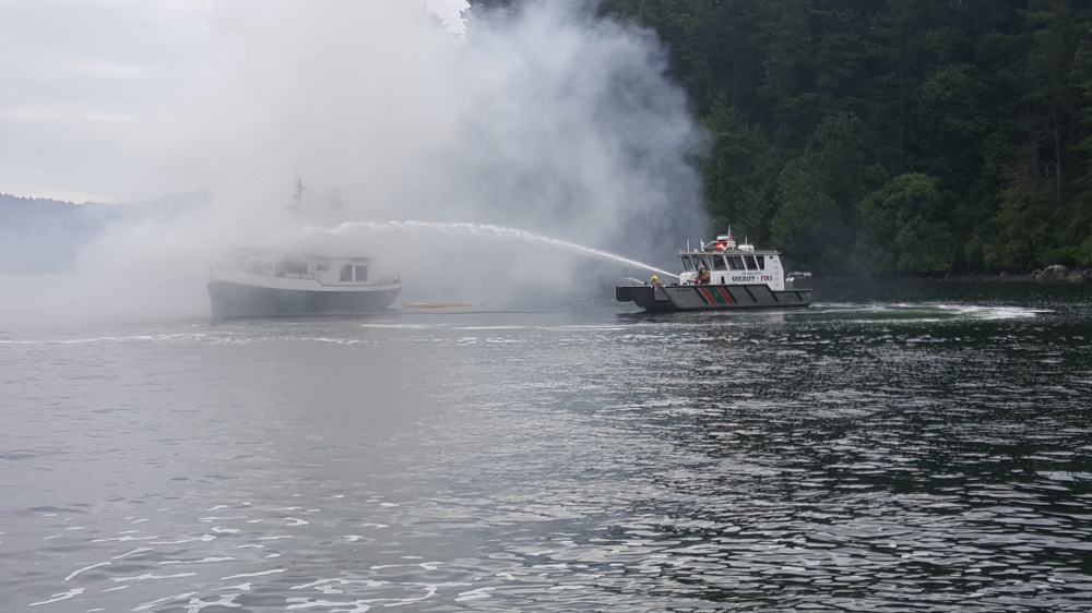 Fire aboard boat off Orcas Island, Wash.