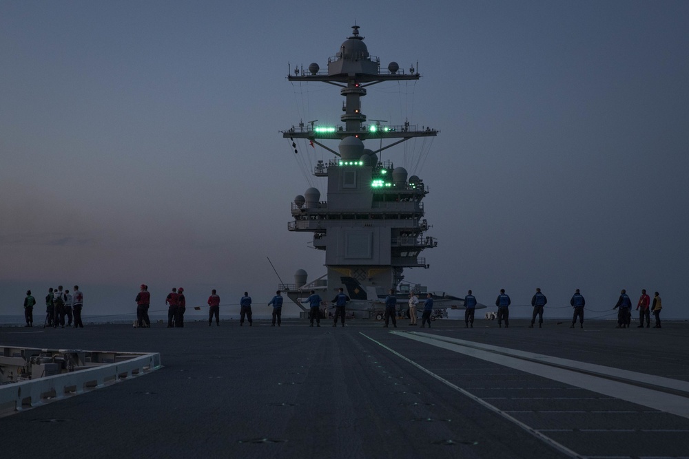 USS Gerald R. Ford Nighttime Underway Replenishment