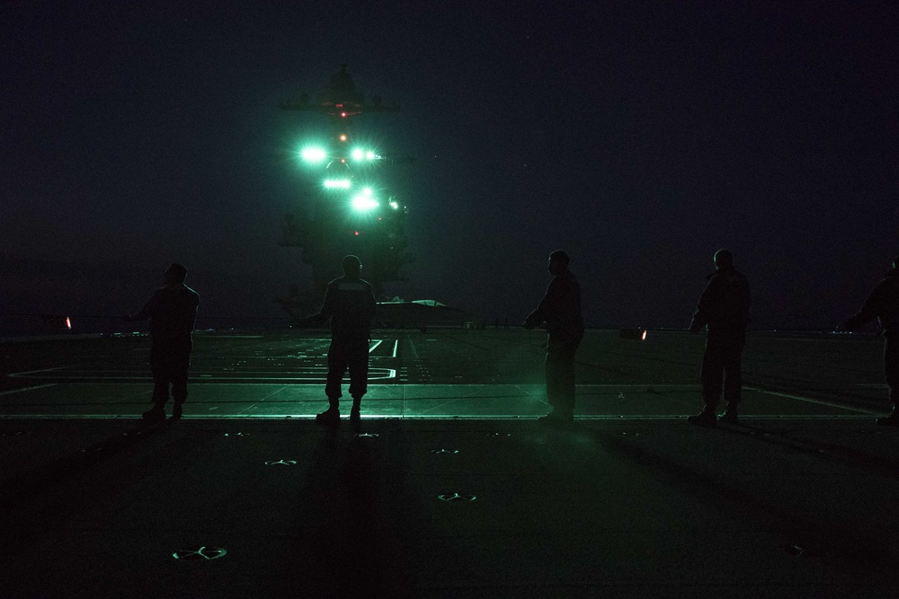 USS Gerald R. Ford Nighttime Underway Replenishment